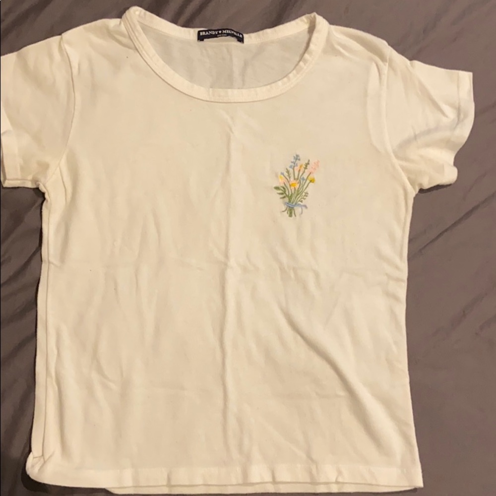 Brandy Melville white embroidered t shirt